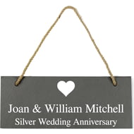 Personalised Heart Motif Hanging Slate Sign Plaque - 25x10cm
