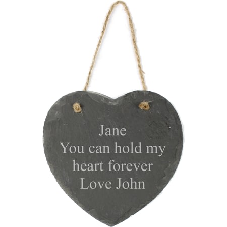 Personalised Engraved Hanging Slate Heart - 15cm - Any Message