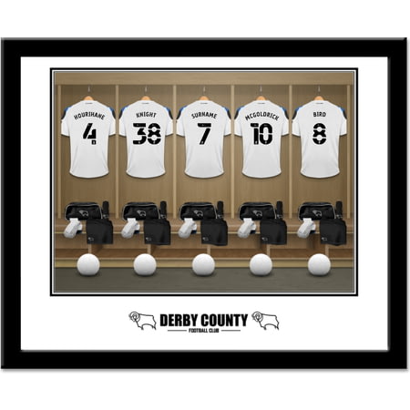 Personalised Derby County Dressing Room Shirts Framed Print