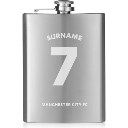Personalised Manchester City FC Shirt 8oz Hip Flask, includes silk lined gift box and funnel