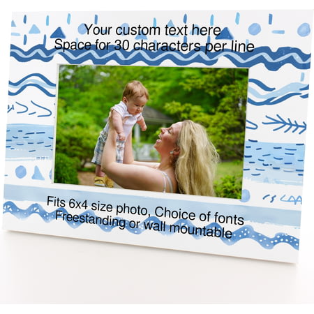 Personalised Blue Waves Pattern 6x4" Wooden Landscape Photo Frame