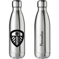 Personalised Leeds United FC Crest Silver Insulated Water Bottle