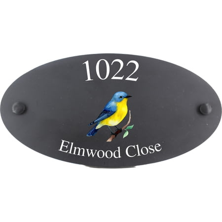 Personalised Warbler Bird Motif Oval Slate House Sign Plaque 25x13cm