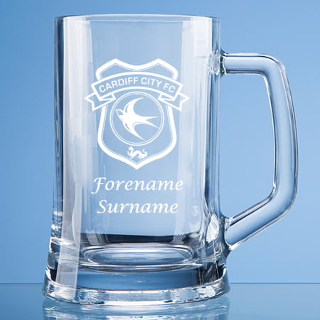 Personalised Cardiff City FC Crest Stern Glass Pint Tankard