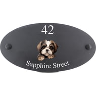Personalised Shih Tzu Dog Motif Oval Slate House Sign Plaque 25x13cm
