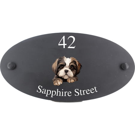 Personalised Shih Tzu Dog Motif Oval Slate House Sign Plaque 25x13cm