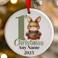 Personalised 1st Christmas Green Bunny Rabbit Ceramic Hanging Tree Decoration - 7cm