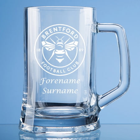 Personalised Brentford FC Crest Stern Glass Pint Tankard
