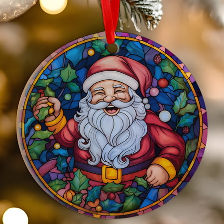 Santa Claus Stained Glass Effect Ceramic Christmas Tree Decoration - 7cm