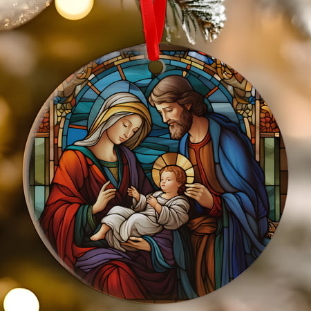 Mary And Joesph Ceramic Christmas Tree Decoration - 7cm