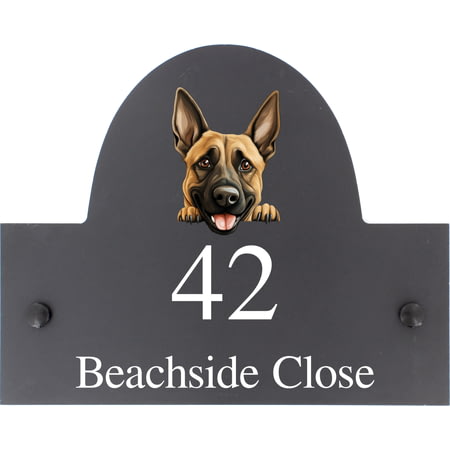 Personalised Belgian Malinois Dog Motif Slate House Name or Number Plaque/Sign - 25x20cm