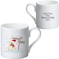 Personalised Candy Cane Christmas Bear Ceramic Mug