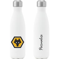 Personalised Wolves Crest Insulated Water Bottle - White