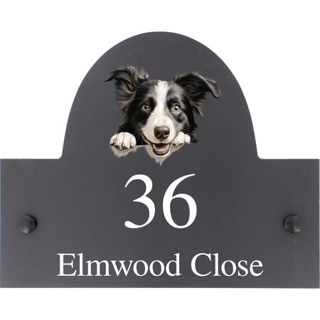 Personalised Border Collie Dog Motif Slate House Name or Number Plaque/Sign - 25x20cm