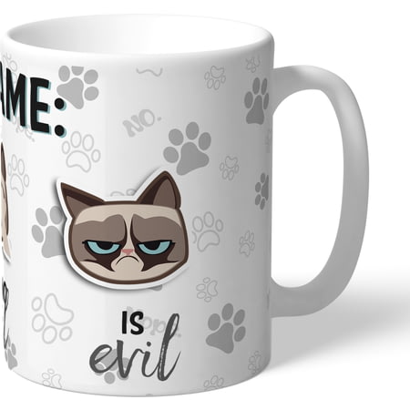 Personalised Grumpy Cat Emoji - Three Wise Cats Mug Grey