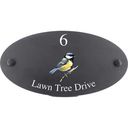 Personalised Great Tit Bird Motif Oval Slate House Sign Plaque 25x13cm