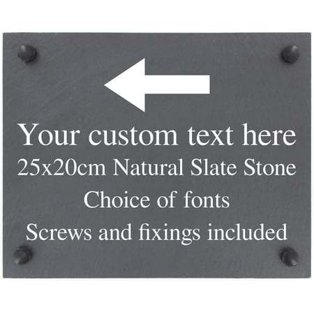 Personalised Left Arrow Above Motif Slate Sign With Wall Fixings - 25x20cm - Garden, Shed Sign
