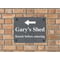 Personalised Left Arrow Above Motif Slate Sign With Wall Fixings - 25x20cm - Garden, Shed Sign