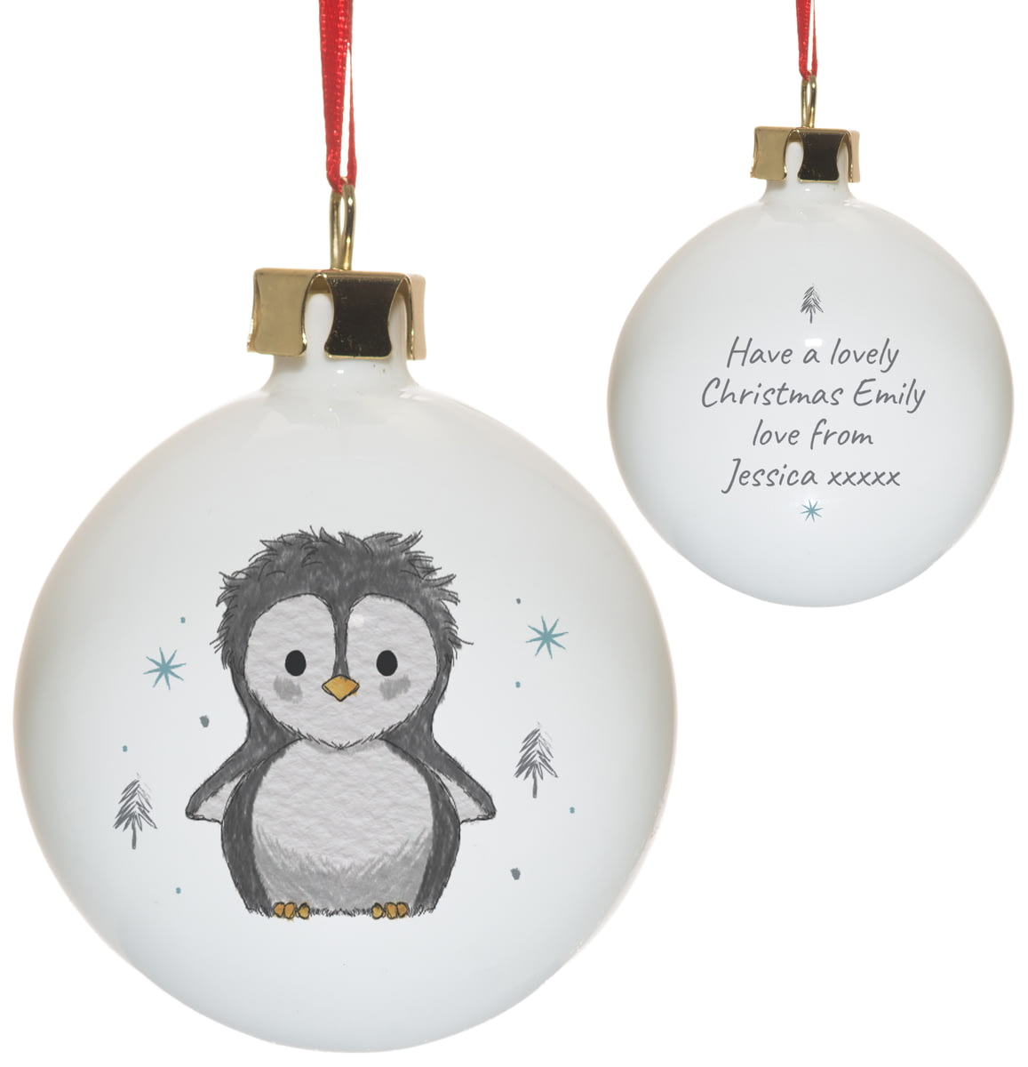 Gorgeous Ceramic Family Of 4 Penguin christmas tree dec can be personalised