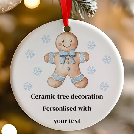 Personalised Blue Christmas Gingerbread Man Ceramic Hanging Tree Decoration - 7cm