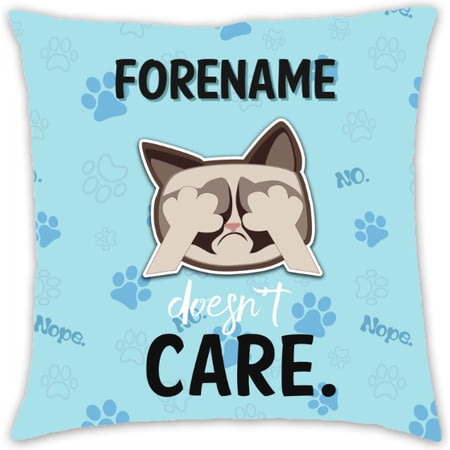 Personalised Grumpy Cat Emoji - Doesn't Care Cushion Blue - 45x45cm