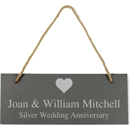 Personalised Heart Motif Hanging Slate Slate Sign Plaque - 25x10cm