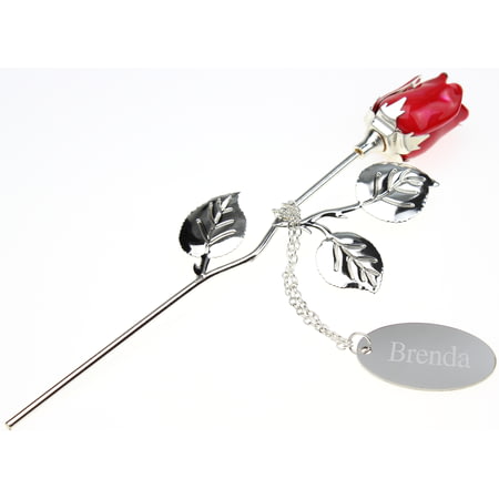 Personalised Engraved Silver Plated Red Rose - 18cm