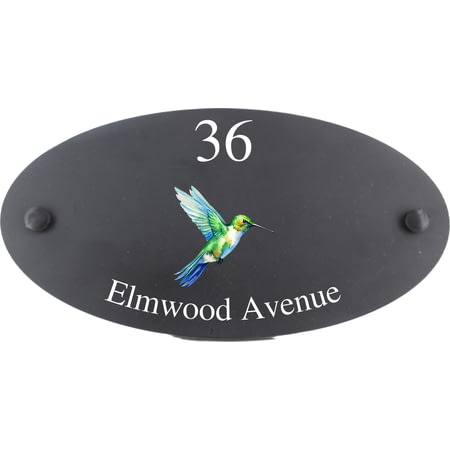 Personalised Hummingbird Motif Oval Slate House Sign Plaque 25x13cm