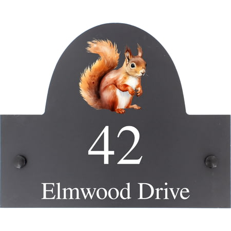 Personalised Squirrel Dog Motif Slate House Name Or Number Plaque/Sign - 25x20cm