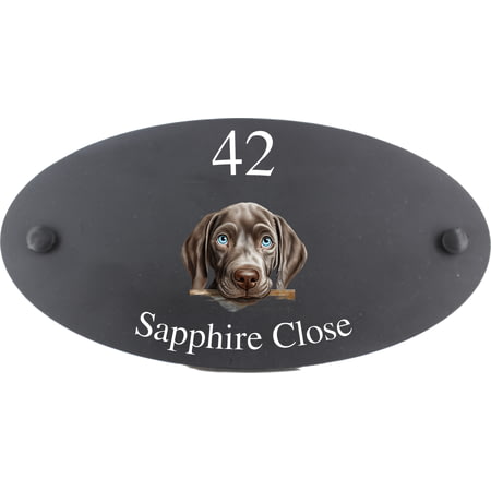 Personalised Weimaraner Dog Motif Oval Slate House Sign Plaque 25x13cm
