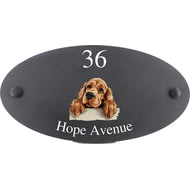 Personalised English Cocker Spaniel Dog Motif Oval Slate House Sign Plaque 25x13cm