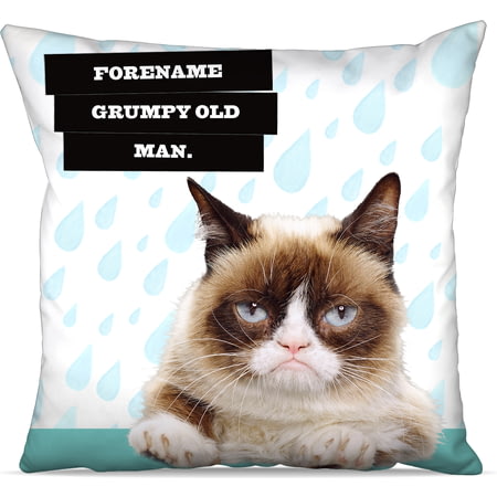 Personalised Grumpy Cat - Old Man Raindrop Cushion - 45x45cm