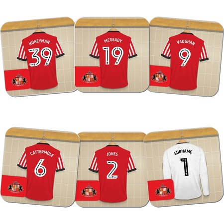 Personalised Sunderland AFC Goalkeeper Dressing Room Shirts Coasters Set of 6