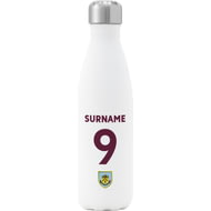 Personalised Burnley FC Back Of Shirt Insulated Water Bottle - White