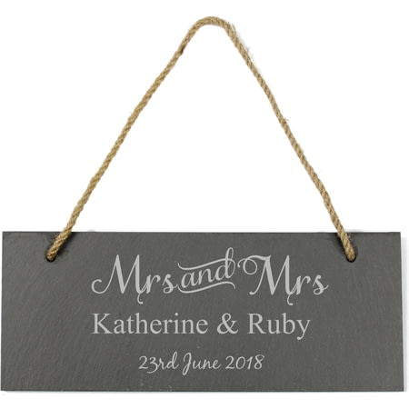 Personalised Mrs & Mrs Hanging Slate Sign Plaque