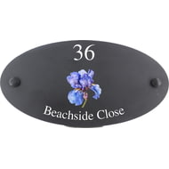 Personalised Iris Flower Motif Oval Slate House Sign Plaque 25x13cm