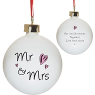 Personalised Mr & Mrs Bone China Christmas Tree Bauble