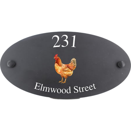 Personalised Chicken Motif Oval Slate House Sign Plaque 25x13cm