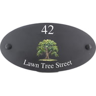 Personalised Oak Tree Motif Oval Slate House Sign Plaque 25x13cm