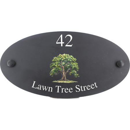 Personalised Oak Tree Motif Oval Slate House Sign Plaque 25x13cm