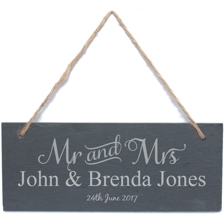 Personalised Mr & Mrs Hanging Slate Sign Plaque