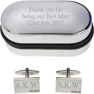 Personalised Engraved Cufflinks with 3 Clear Crystal Inset Detail in Gift Box