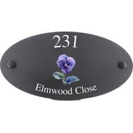 Personalised Pansy Flower Motif Oval Slate House Sign Plaque 25x13cm