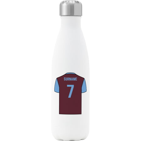 Personalised West Ham United Shirt Insulated Water Bottle - 500ml - White
