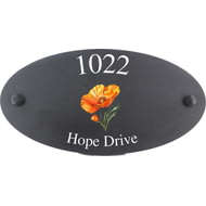 Personalised California Poppy Flower Motif Oval Slate House Sign Plaque 25x13cm