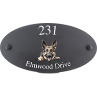 Personalised German Shepherd Dog Motif Oval Slate House Sign Plaque 25x13cm