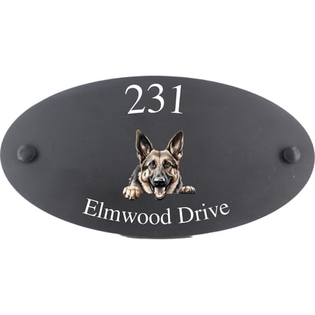 Personalised German Shepherd Dog Motif Oval Slate House Sign Plaque 25x13cm