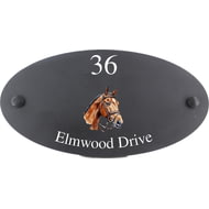 Personalised Horse Motif Oval Slate House Sign Plaque 25x13cm