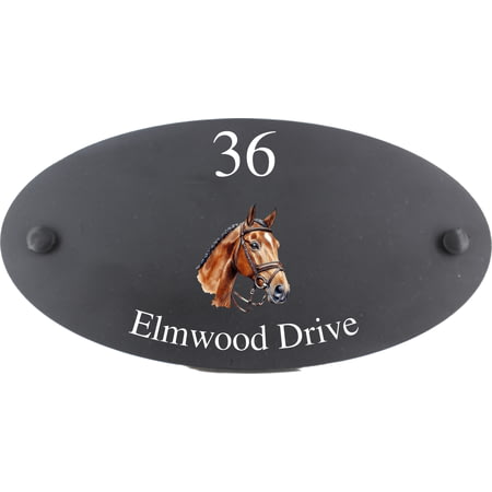 Personalised Horse Motif Oval Slate House Sign Plaque 25x13cm