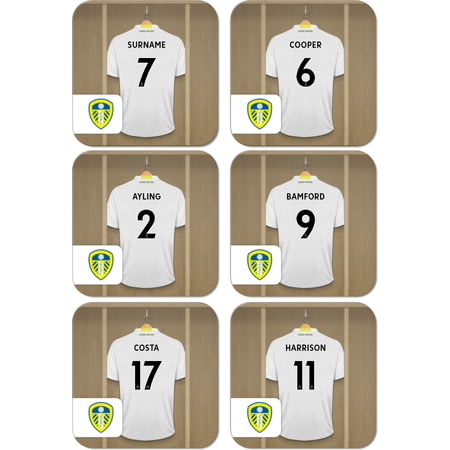 Personalised Leeds United FC Dressing Room Shirts Coasters Set of 6